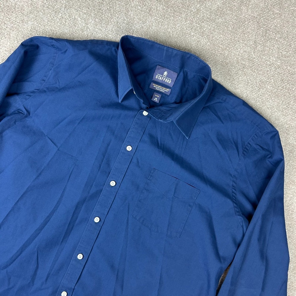 Stafford Performance Super Dress Shirt Mens 18 36-37 Blue Fitted Formal Business
